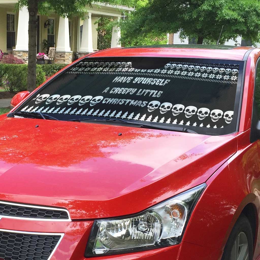Creepy Christmas Auto Sun Shade with Skulls Trees and Gothic Holiday Pattern - Wonder Print Shop