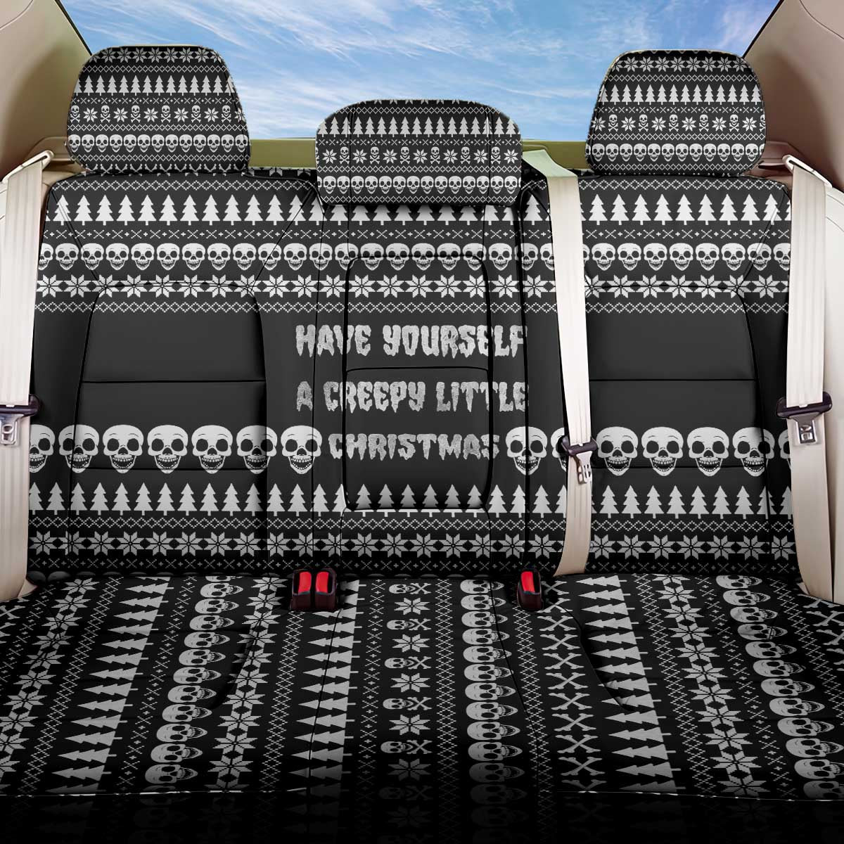 Creepy Christmas Back Car Seat Cover with Skulls Trees and Gothic Holiday Pattern - Wonder Print Shop