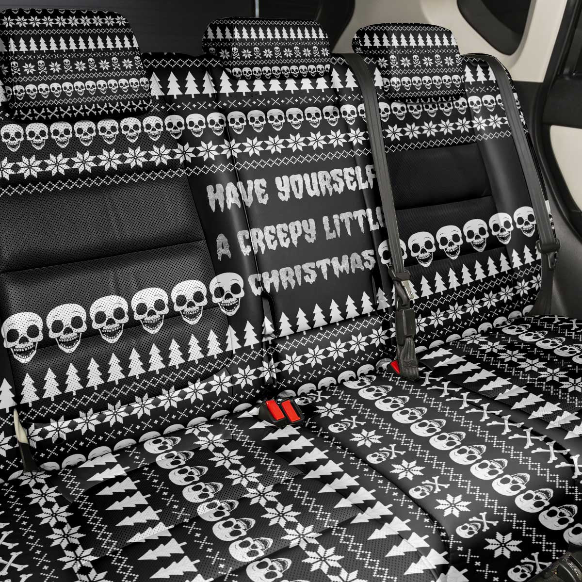 Creepy Christmas Back Car Seat Cover with Skulls Trees and Gothic Holiday Pattern - Wonder Print Shop