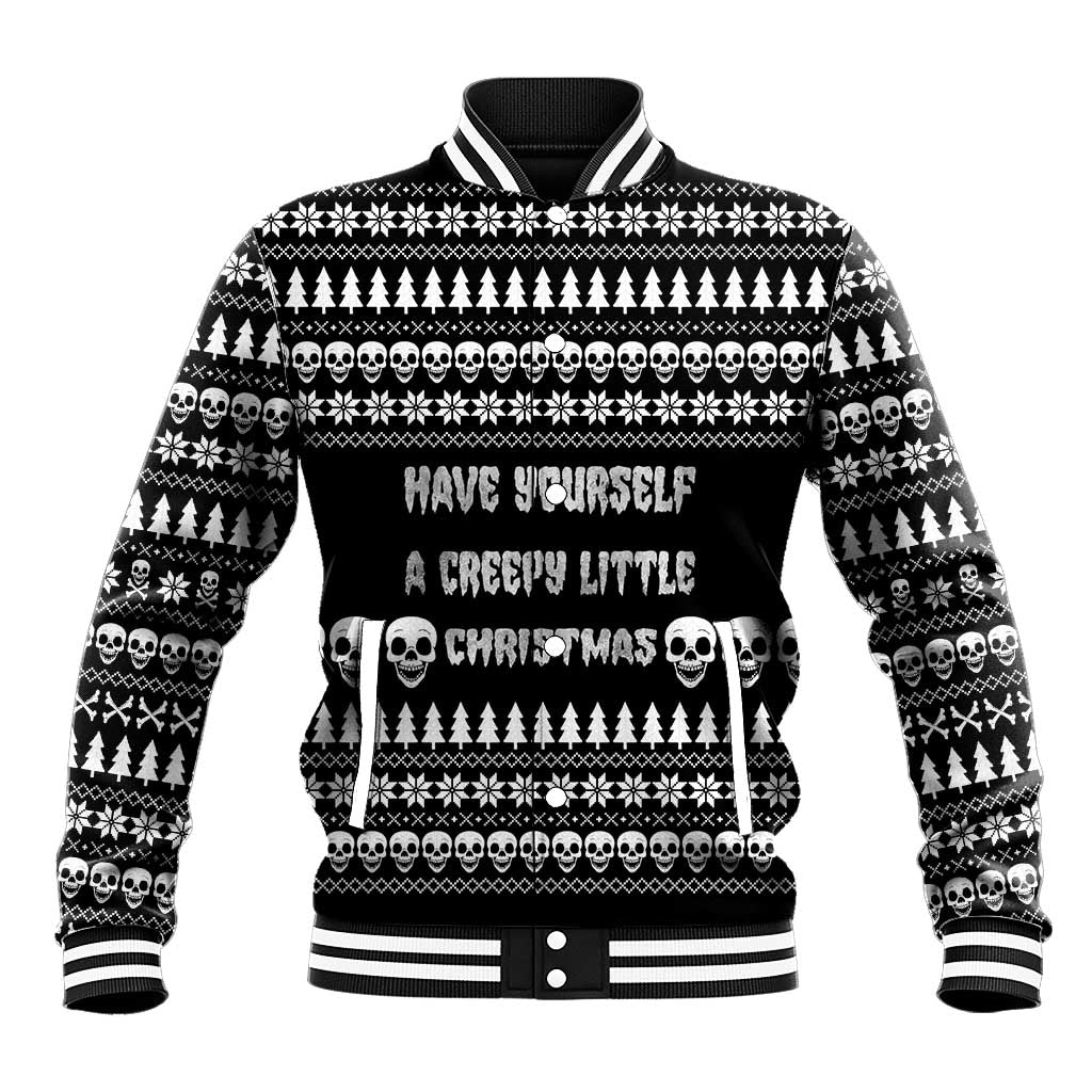 Creepy Christmas Baseball Jacket with Skulls Trees and Gothic Holiday Pattern - Wonder Print Shop