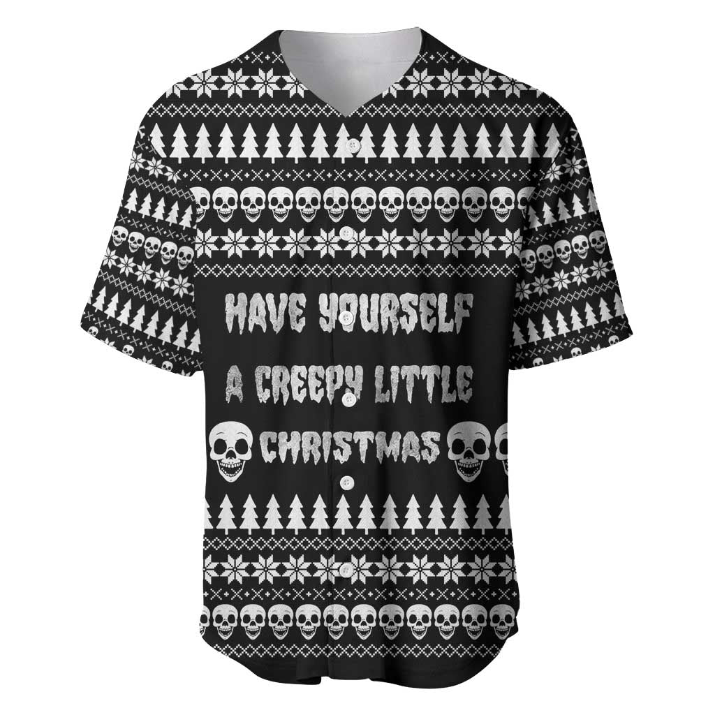 Creepy Christmas Baseball Jersey with Skulls Trees and Gothic Holiday Pattern - Wonder Print Shop