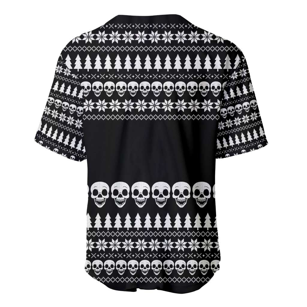 Creepy Christmas Baseball Jersey with Skulls Trees and Gothic Holiday Pattern - Wonder Print Shop