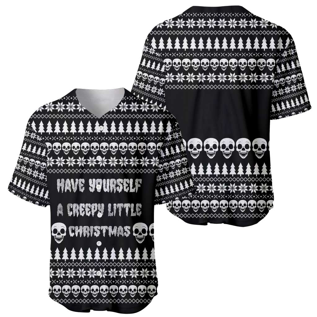 Creepy Christmas Baseball Jersey with Skulls Trees and Gothic Holiday Pattern - Wonder Print Shop