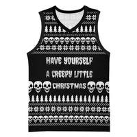 Creepy Christmas Basketball Jersey with Skulls Trees and Gothic Holiday Pattern - Wonder Print Shop