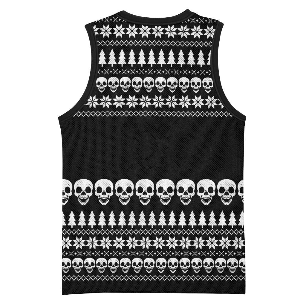 Creepy Christmas Basketball Jersey with Skulls Trees and Gothic Holiday Pattern - Wonder Print Shop
