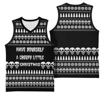 Creepy Christmas Basketball Jersey with Skulls Trees and Gothic Holiday Pattern - Wonder Print Shop