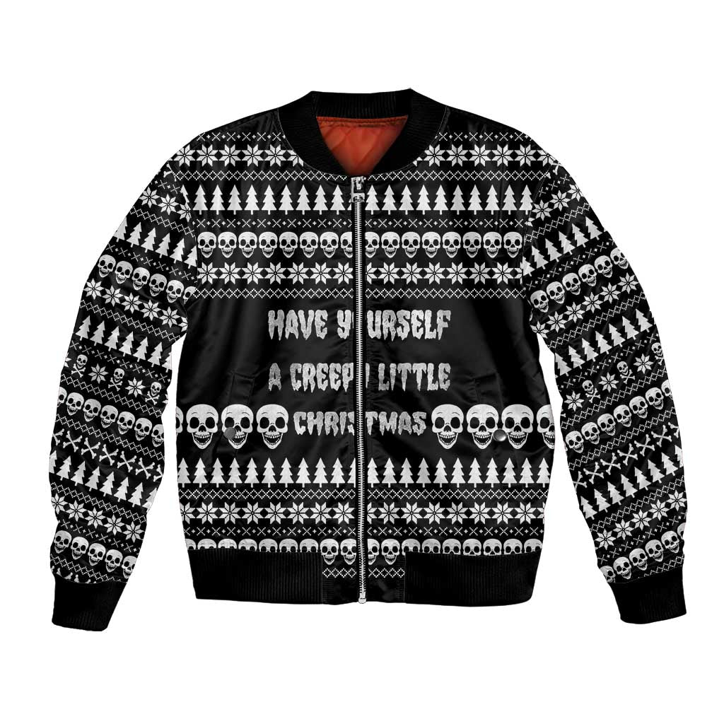 Creepy Christmas Bomber Jacket with Skulls Trees and Gothic Holiday Pattern - Wonder Print Shop