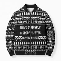 Creepy Christmas Bomber Puffer Jacket with Skulls Trees and Gothic Holiday Pattern - Wonder Print Shop