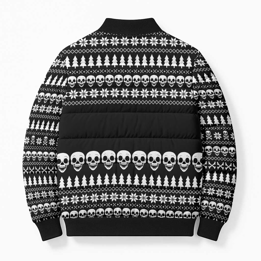 Creepy Christmas Bomber Puffer Jacket with Skulls Trees and Gothic Holiday Pattern - Wonder Print Shop