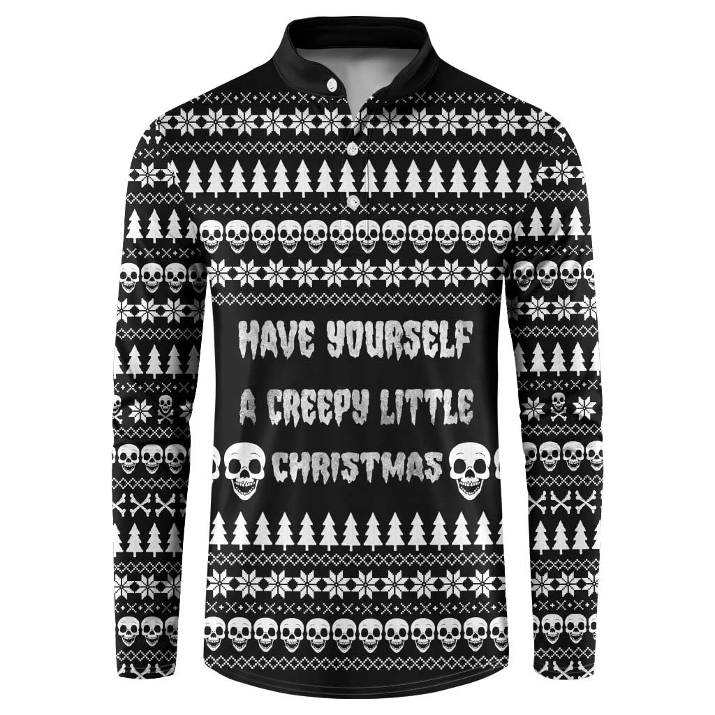 Creepy Christmas Button Sweatshirt with Skulls Trees and Gothic Holiday Pattern - Wonder Print Shop