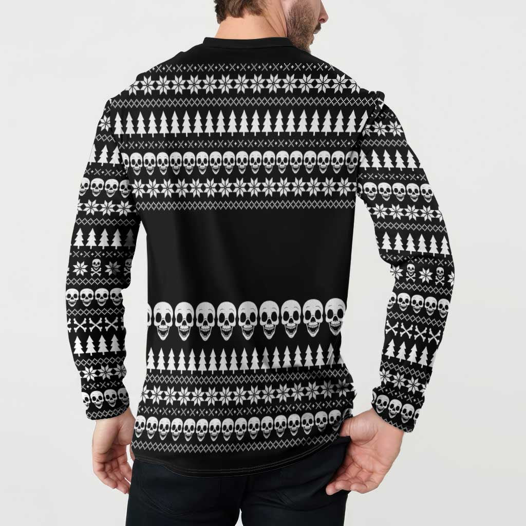 Creepy Christmas Button Sweatshirt with Skulls Trees and Gothic Holiday Pattern - Wonder Print Shop