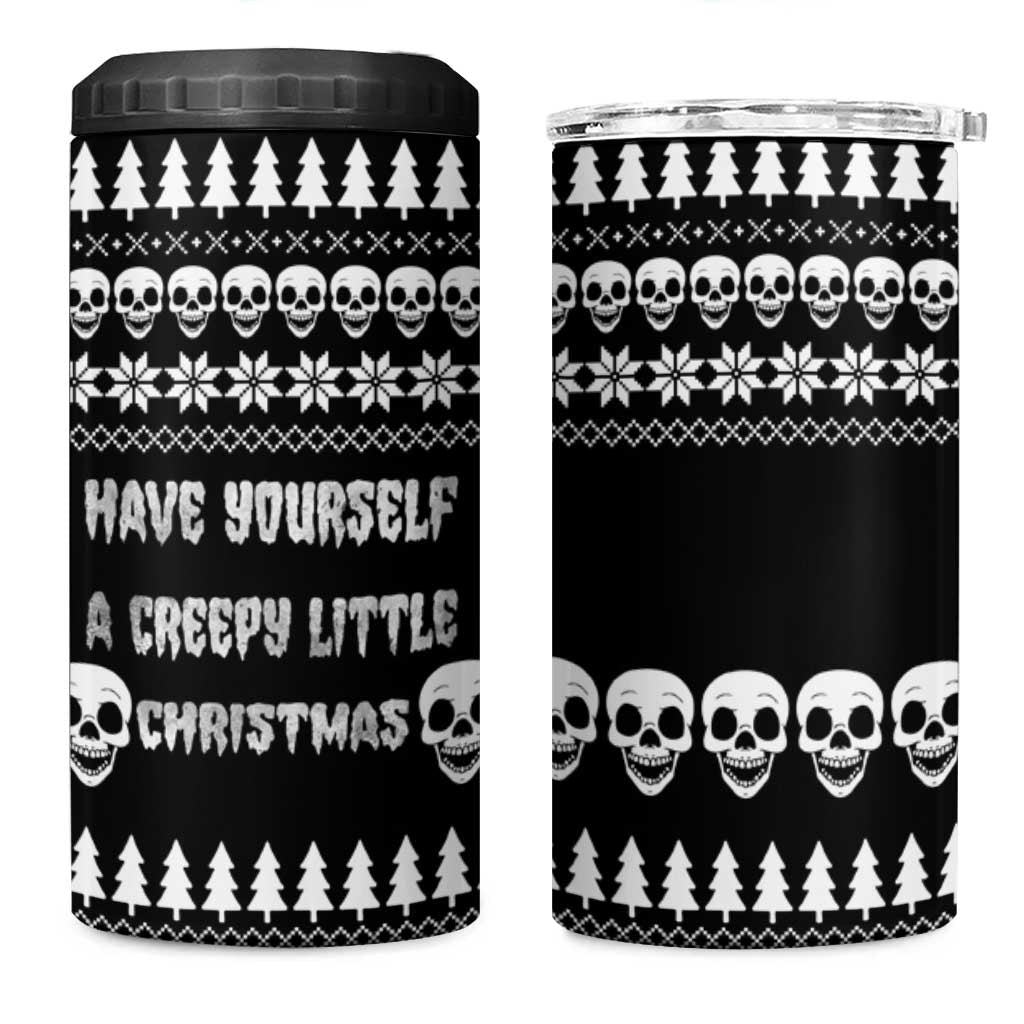 Creepy Christmas 4 in 1 Can Cooler Tumbler with Skulls Trees and Gothic Holiday Pattern - Wonder Print Shop