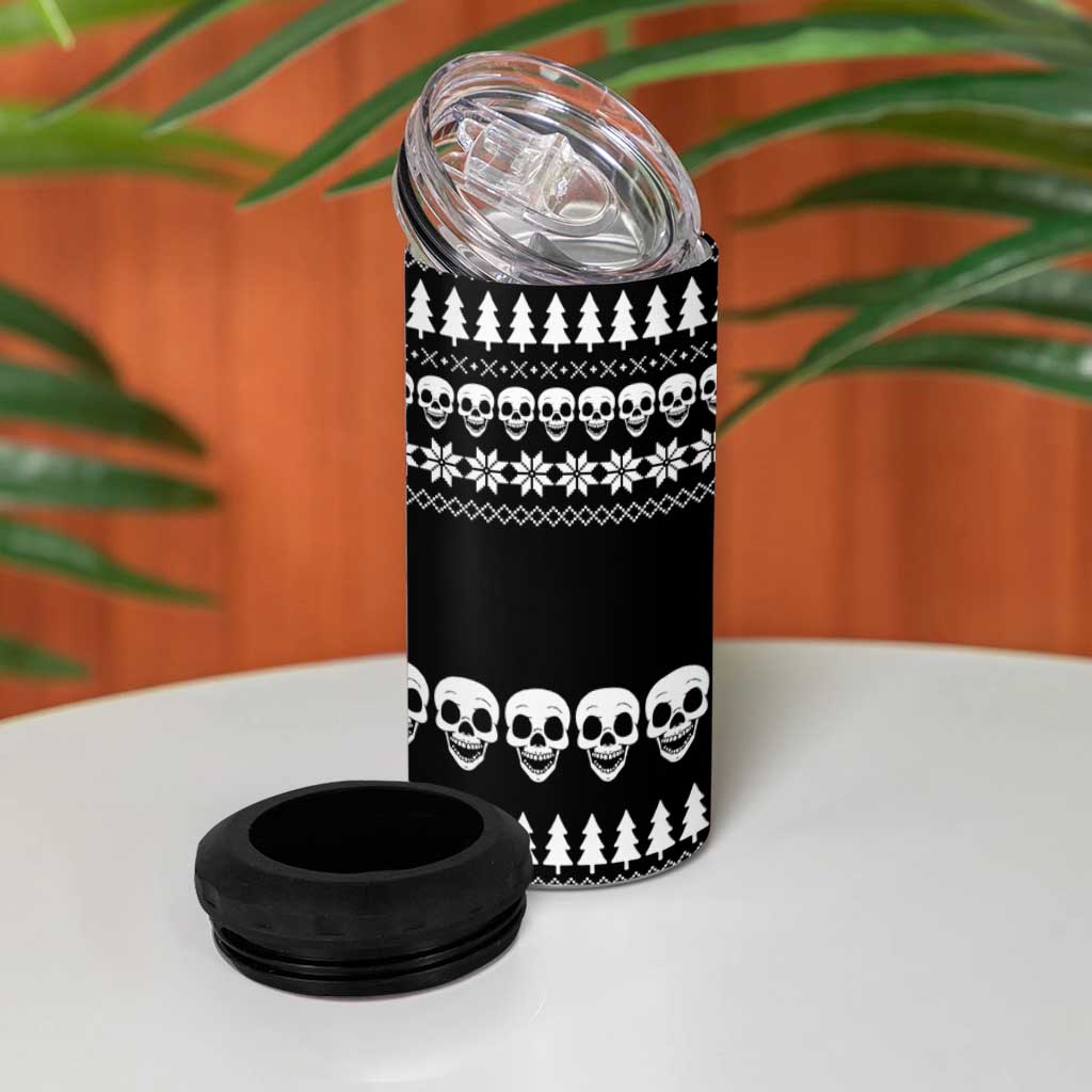 Creepy Christmas 4 in 1 Can Cooler Tumbler with Skulls Trees and Gothic Holiday Pattern - Wonder Print Shop