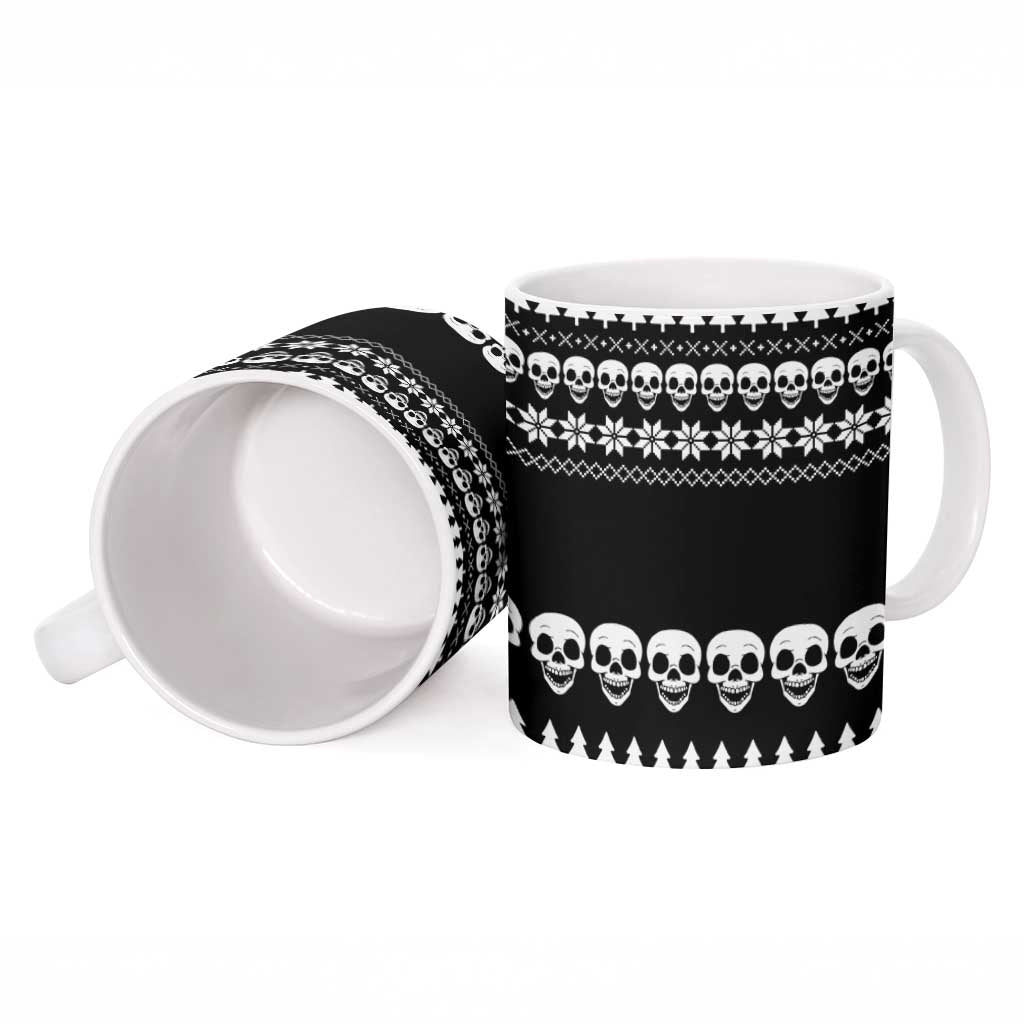 Creepy Christmas Ceramic Mug with Skulls Trees and Gothic Holiday Pattern - Wonder Print Shop