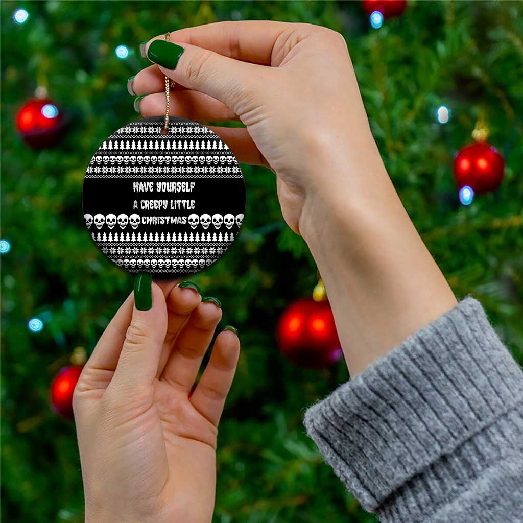 Creepy Christmas Ceramic Ornament with Skulls Trees and Gothic Holiday Pattern - Wonder Print Shop