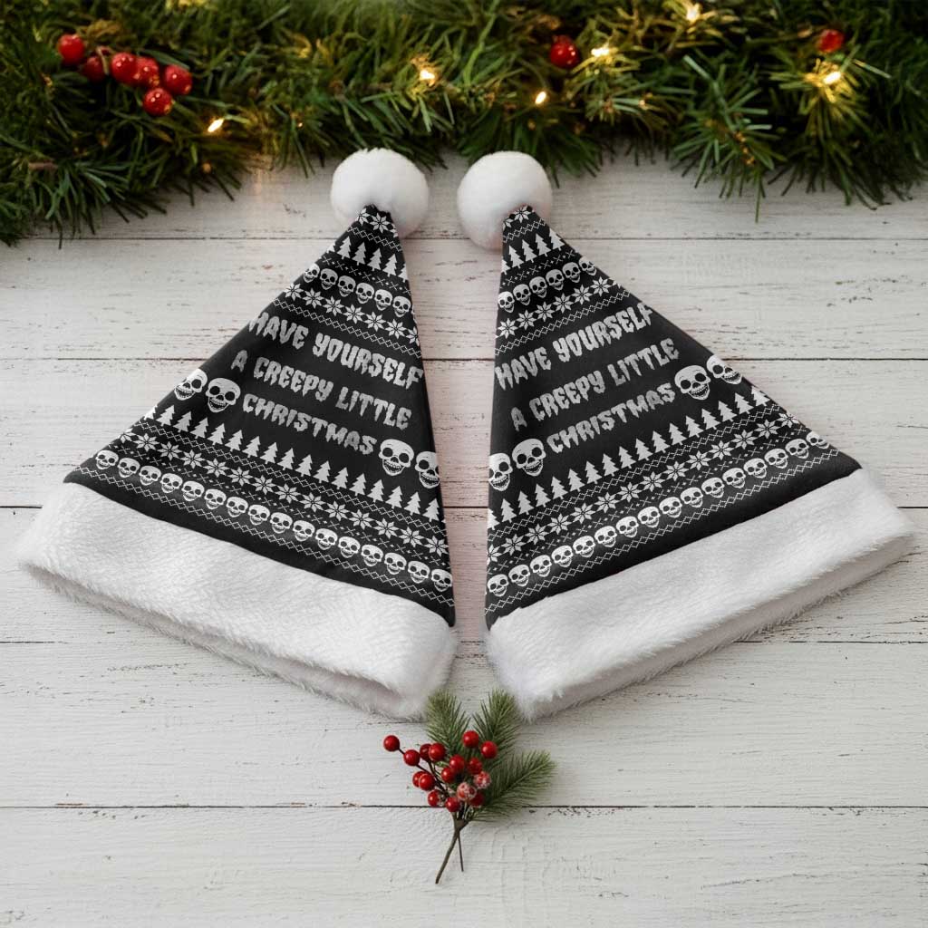 Creepy Christmas Santa Hat with Skulls Trees and Gothic Holiday Pattern - Wonder Print Shop