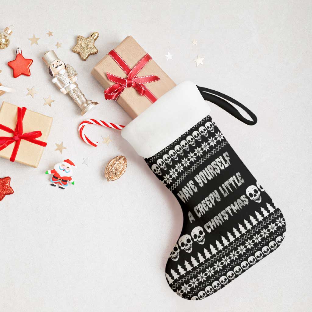 Creepy Christmas Stocking with Skulls Trees and Gothic Holiday Pattern - Wonder Print Shop