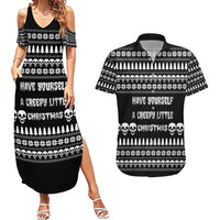 Creepy Christmas Couples Matching Summer Maxi Dress and Hawaiian Shirt with Skulls Trees and Gothic Holiday Pattern - Wonder Print Shop