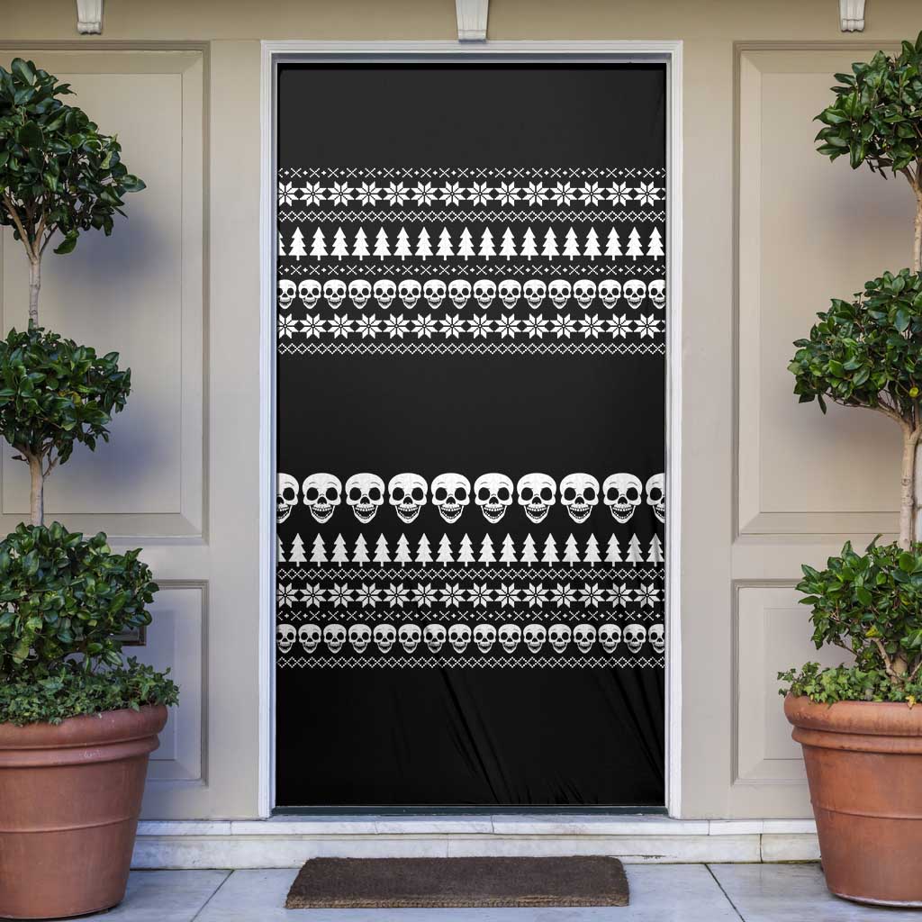 Creepy Christmas Door Cover with Skulls Trees and Gothic Holiday Pattern - Wonder Print Shop