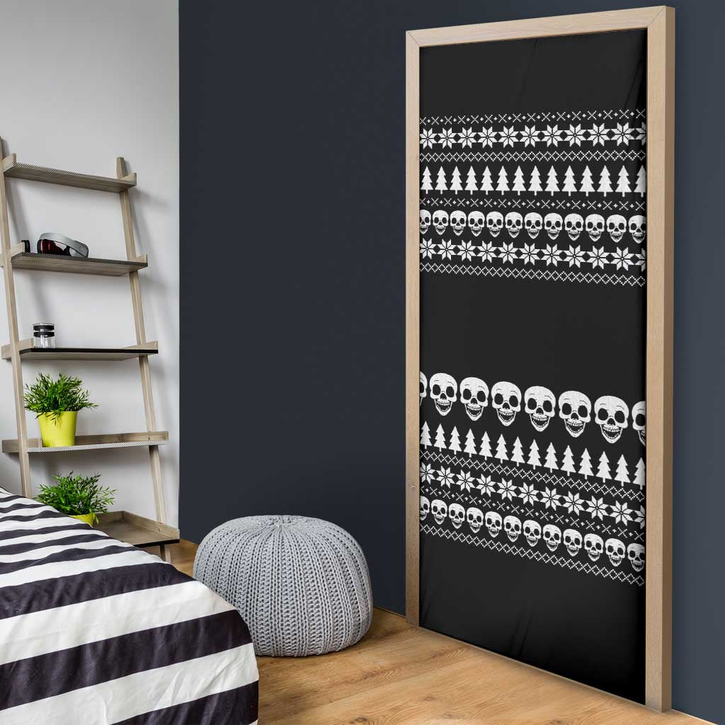 Creepy Christmas Door Cover with Skulls Trees and Gothic Holiday Pattern - Wonder Print Shop