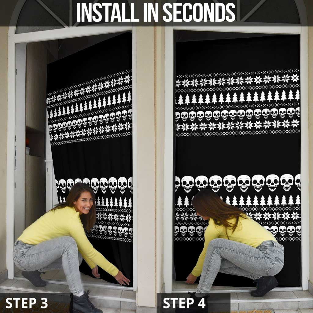 Creepy Christmas Door Cover with Skulls Trees and Gothic Holiday Pattern - Wonder Print Shop