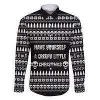 Creepy Christmas Family Matching Long Sleeve Bodycon Dress and Hawaiian Shirt with Skulls Trees and Gothic Holiday Pattern - Wonder Print Shop