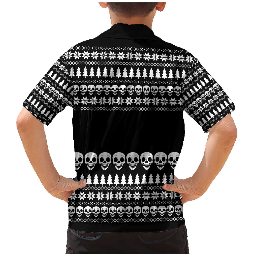 Creepy Christmas Family Matching Mermaid Dress and Hawaiian Shirt with Skulls Trees and Gothic Holiday Pattern - Wonder Print Shop