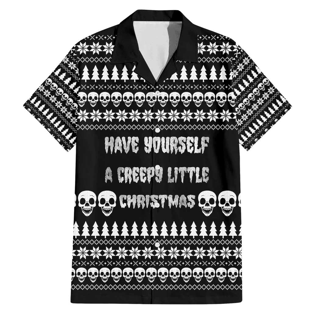 Creepy Christmas Family Matching Mermaid Dress and Hawaiian Shirt with Skulls Trees and Gothic Holiday Pattern - Wonder Print Shop