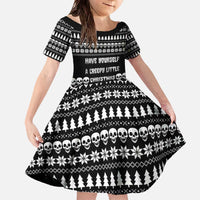 Creepy Christmas Family Matching Off The Shoulder Long Sleeve Dress and Hawaiian Shirt with Skulls Trees and Gothic Holiday Pattern - Wonder Print Shop
