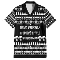 Creepy Christmas Family Matching Off The Shoulder Long Sleeve Dress and Hawaiian Shirt with Skulls Trees and Gothic Holiday Pattern - Wonder Print Shop