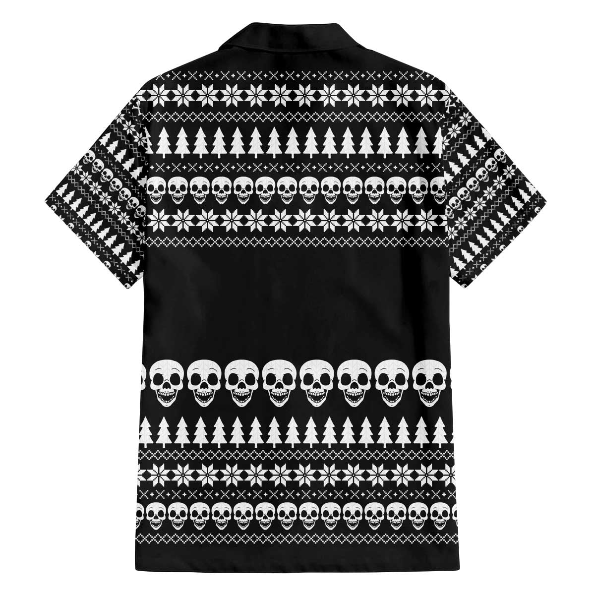 Creepy Christmas Family Matching Off The Shoulder Long Sleeve Dress and Hawaiian Shirt with Skulls Trees and Gothic Holiday Pattern - Wonder Print Shop