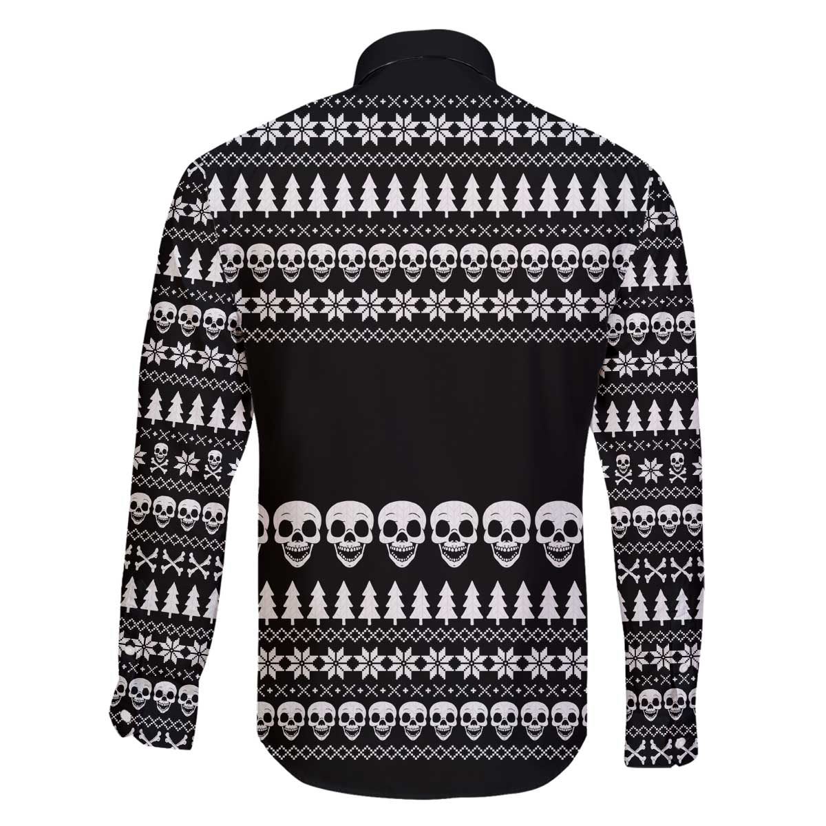 Creepy Christmas Family Matching Off The Shoulder Long Sleeve Dress and Hawaiian Shirt with Skulls Trees and Gothic Holiday Pattern - Wonder Print Shop