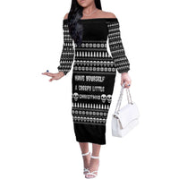 Creepy Christmas Family Matching Off The Shoulder Long Sleeve Dress and Hawaiian Shirt with Skulls Trees and Gothic Holiday Pattern - Wonder Print Shop