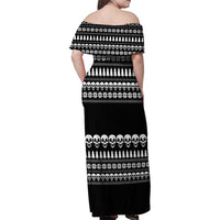 Creepy Christmas Family Matching Off Shoulder Maxi Dress and Hawaiian Shirt with Skulls Trees and Gothic Holiday Pattern - Wonder Print Shop