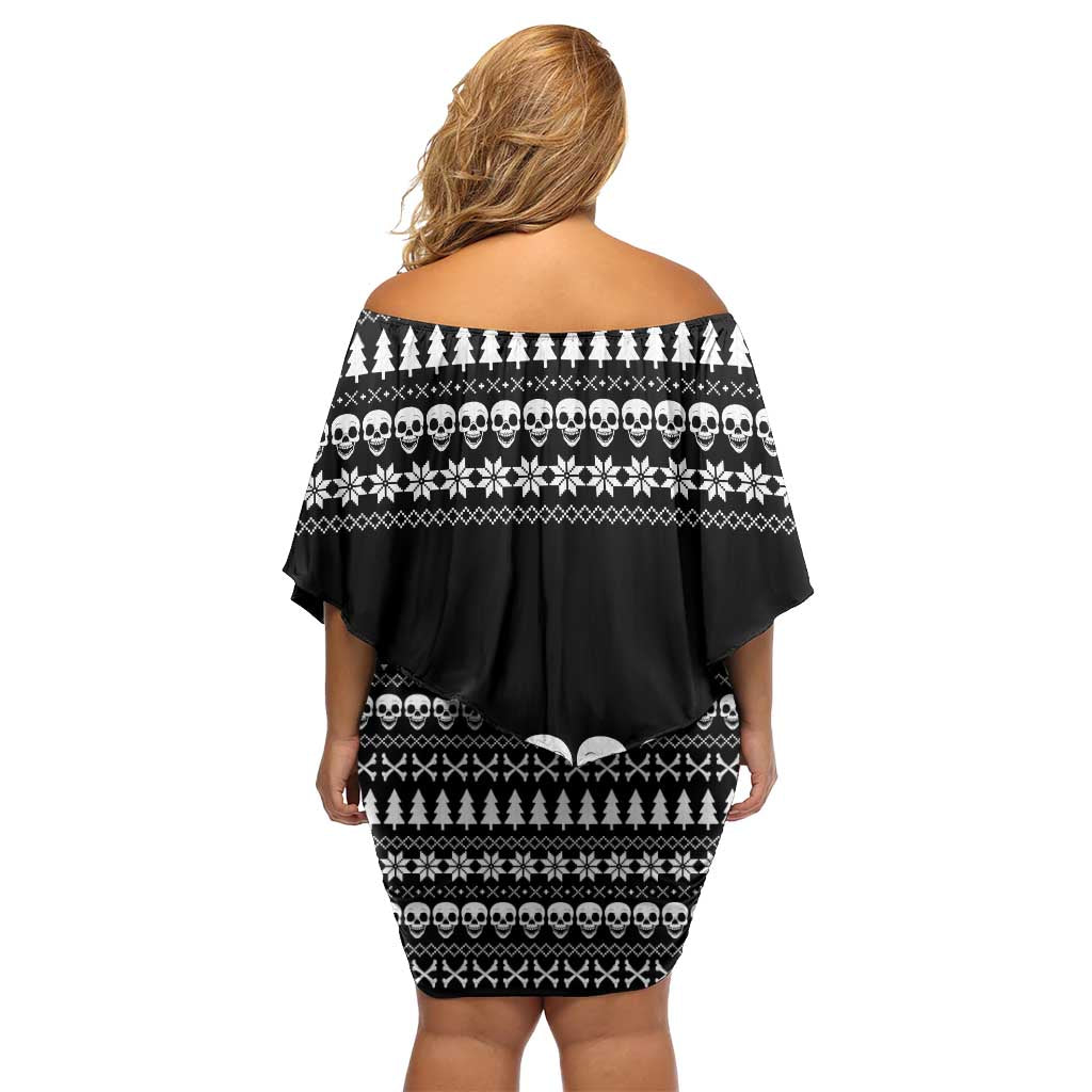 Creepy Christmas Family Matching Off Shoulder Short Dress and Hawaiian Shirt with Skulls Trees and Gothic Holiday Pattern - Wonder Print Shop