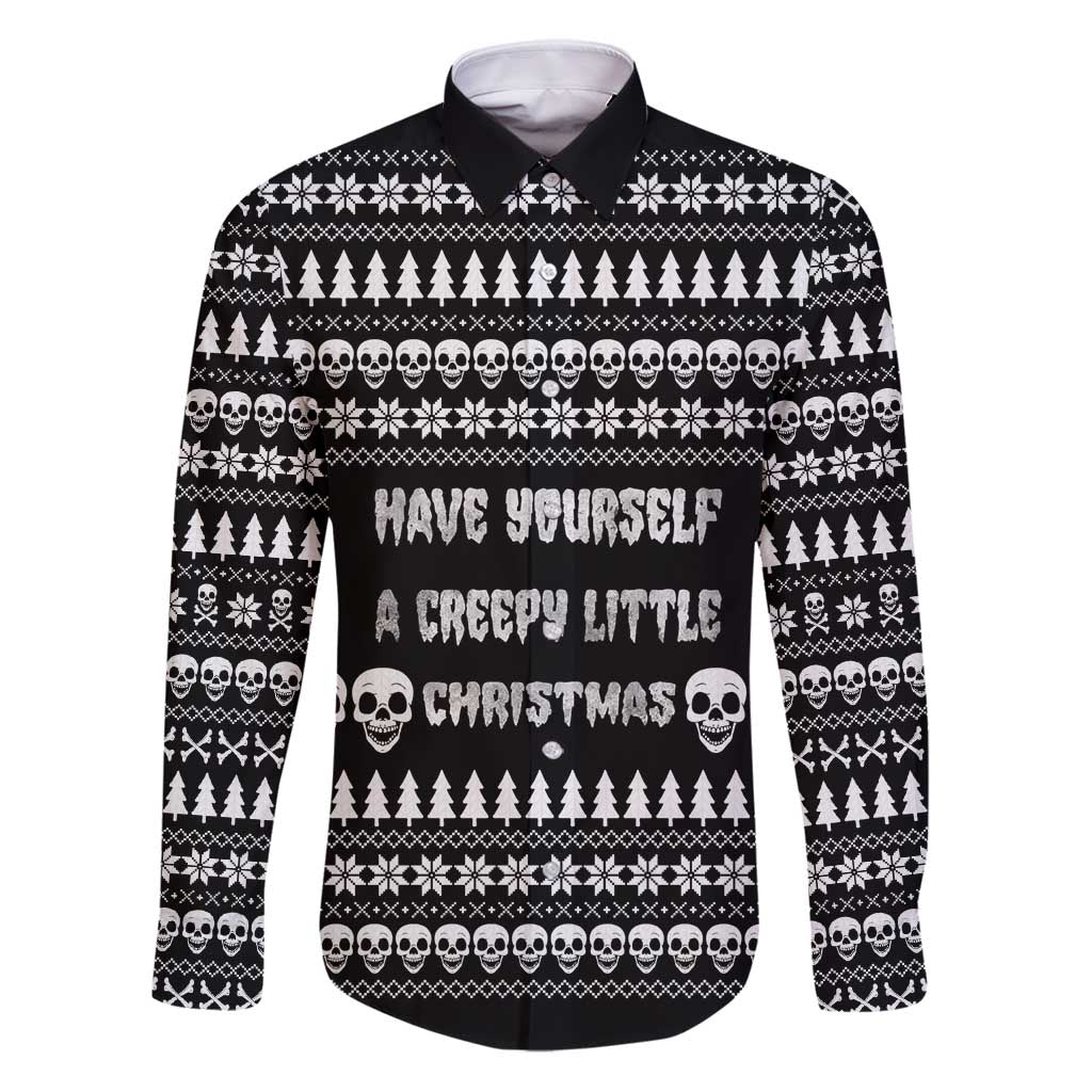 Creepy Christmas Family Matching Puletasi and Hawaiian Shirt with Skulls Trees and Gothic Holiday Pattern - Wonder Print Shop