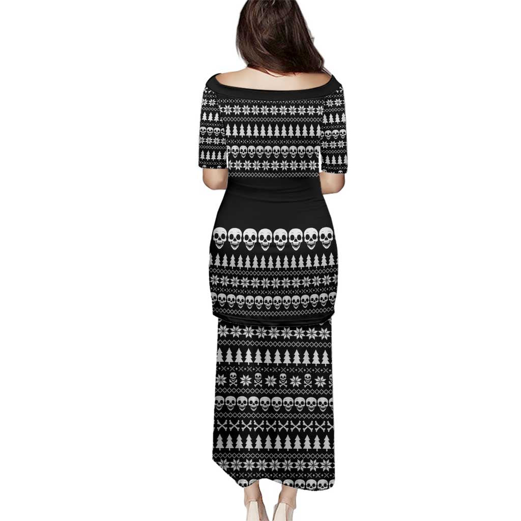 Creepy Christmas Family Matching Puletasi and Hawaiian Shirt with Skulls Trees and Gothic Holiday Pattern - Wonder Print Shop