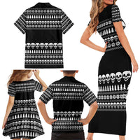 Creepy Christmas Family Matching Short Sleeve Bodycon Dress and Hawaiian Shirt with Skulls Trees and Gothic Holiday Pattern - Wonder Print Shop
