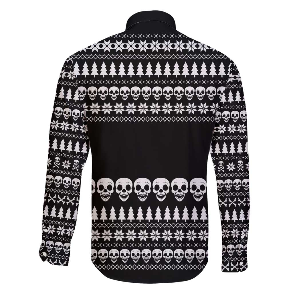 Creepy Christmas Family Matching Short Sleeve Bodycon Dress and Hawaiian Shirt with Skulls Trees and Gothic Holiday Pattern - Wonder Print Shop