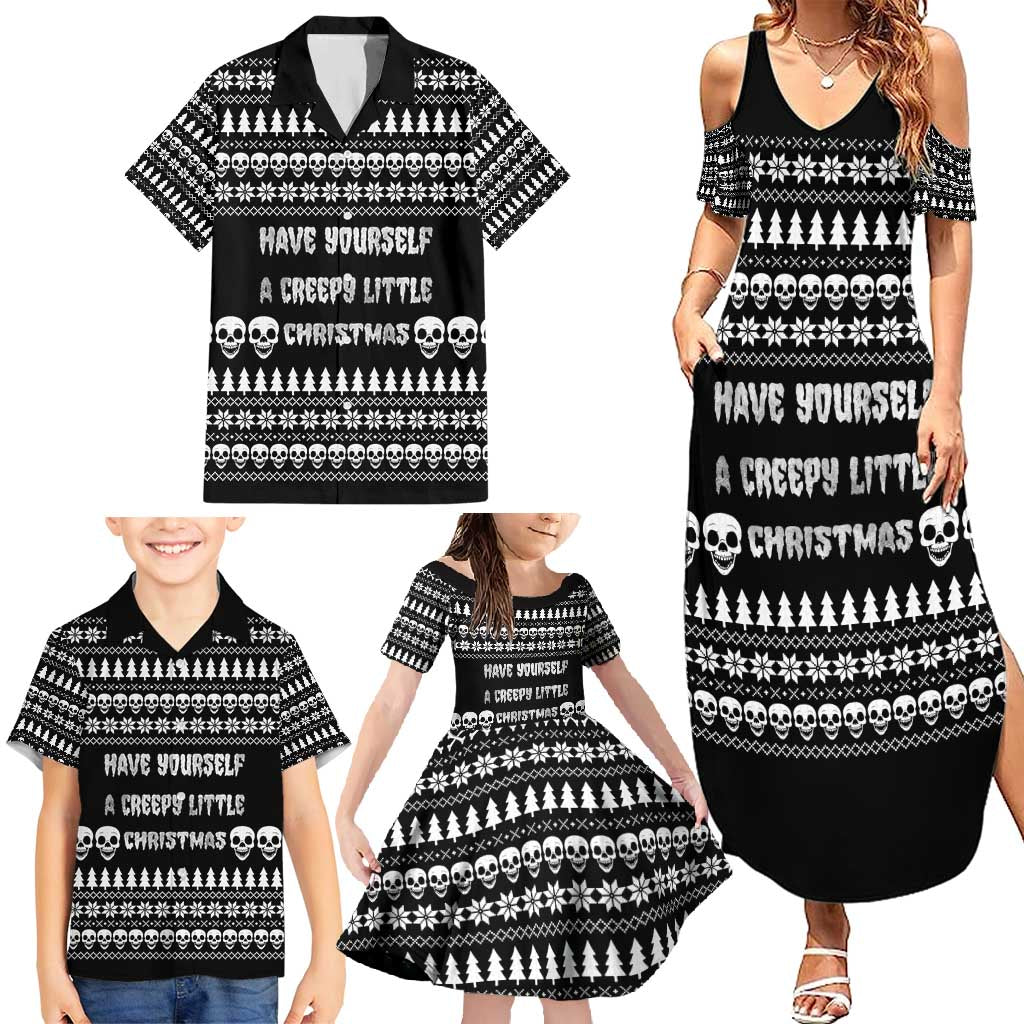 Creepy Christmas Family Matching Summer Maxi Dress and Hawaiian Shirt with Skulls Trees and Gothic Holiday Pattern - Wonder Print Shop