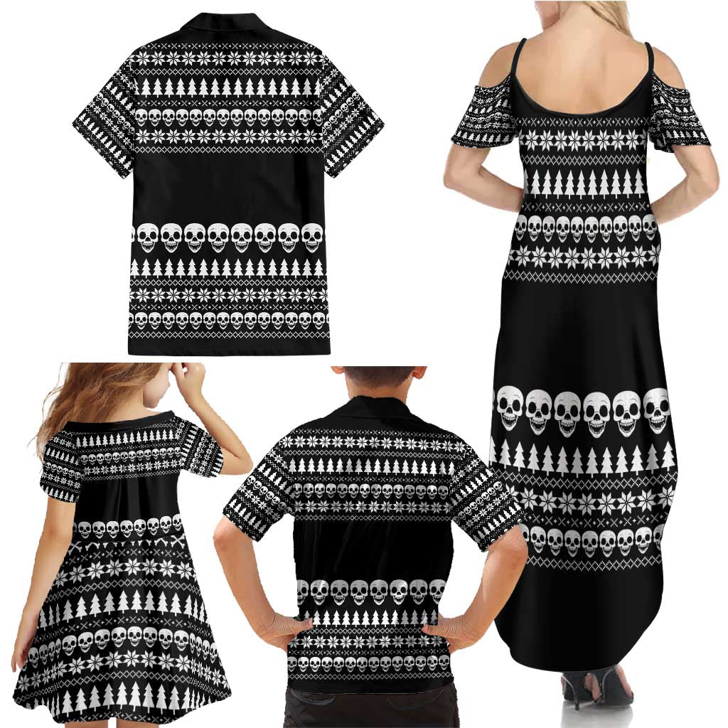 Creepy Christmas Family Matching Summer Maxi Dress and Hawaiian Shirt with Skulls Trees and Gothic Holiday Pattern - Wonder Print Shop