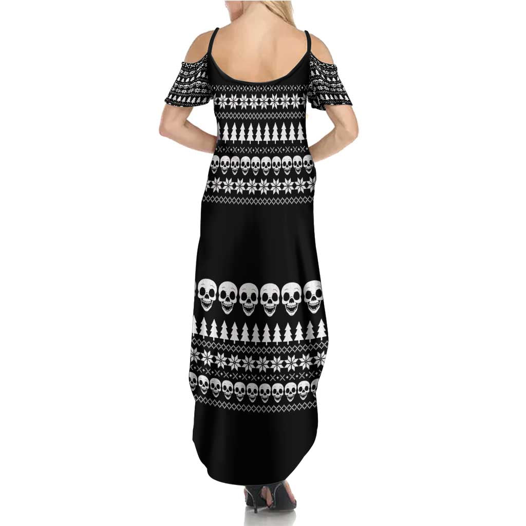 Creepy Christmas Family Matching Summer Maxi Dress and Hawaiian Shirt with Skulls Trees and Gothic Holiday Pattern - Wonder Print Shop