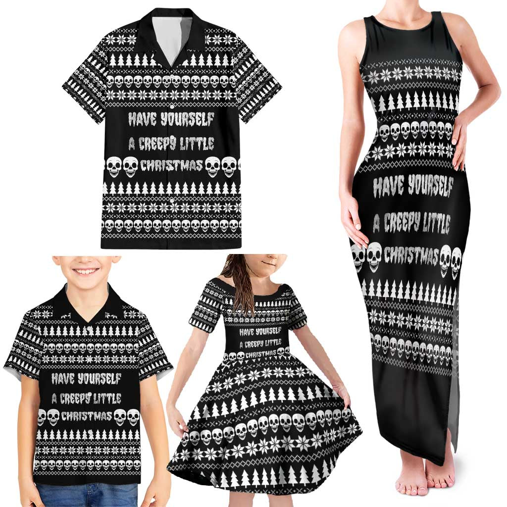 Creepy Christmas Family Matching Tank Maxi Dress and Hawaiian Shirt with Skulls Trees and Gothic Holiday Pattern - Wonder Print Shop