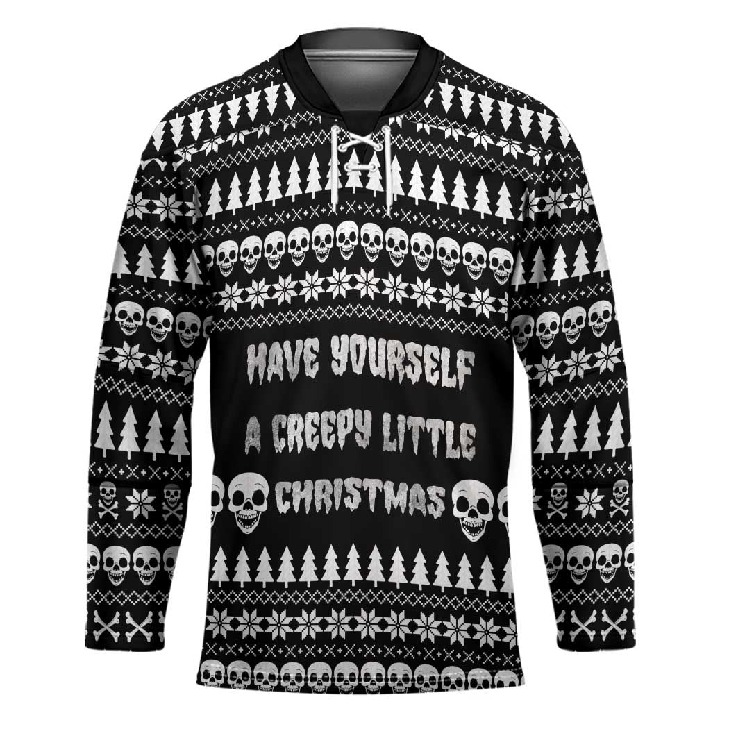 Creepy Christmas Hockey Jersey with Skulls Trees and Gothic Holiday Pattern - Wonder Print Shop