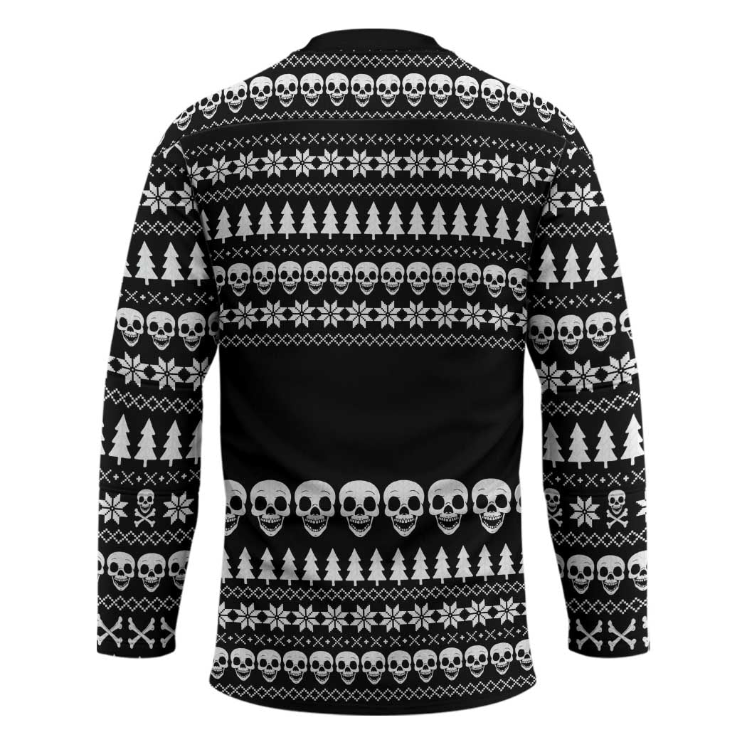 Creepy Christmas Hockey Jersey with Skulls Trees and Gothic Holiday Pattern - Wonder Print Shop