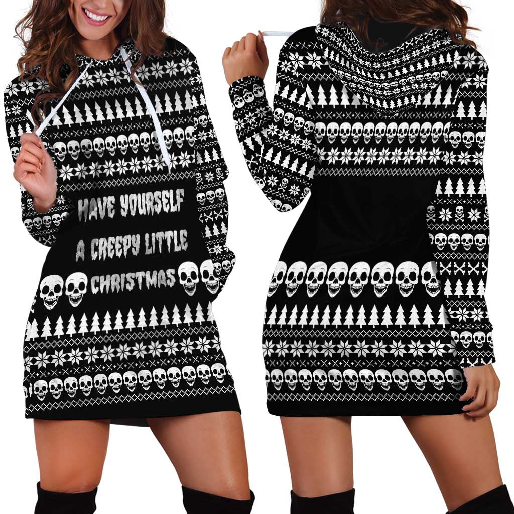 Creepy Christmas Hoodie Dress with Skulls Trees and Gothic Holiday Pattern - Wonder Print Shop