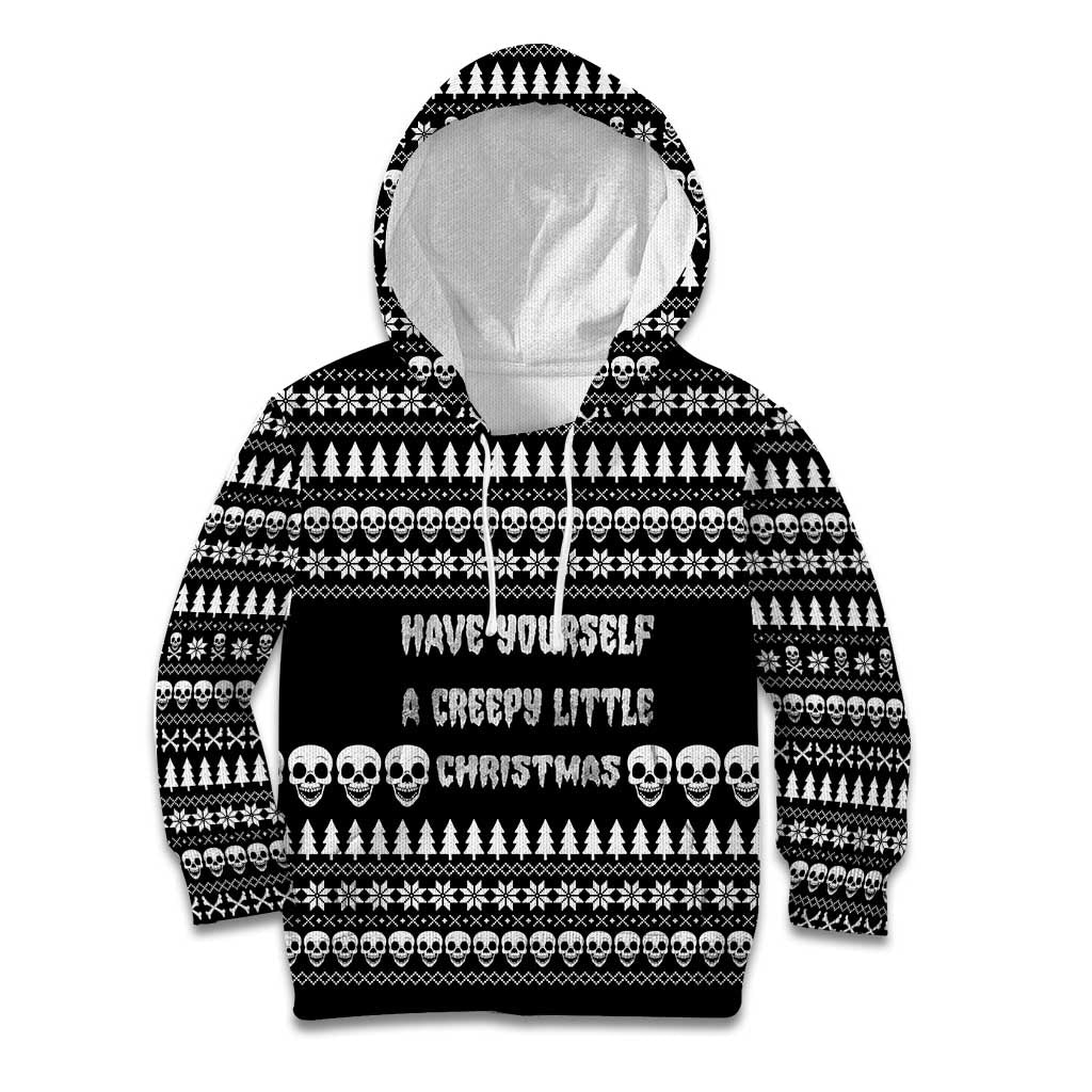 Creepy Christmas Kid Hoodie with Skulls Trees and Gothic Holiday Pattern - Wonder Print Shop
