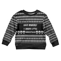 Creepy Christmas Kid Ugly Christmas Sweater with Skulls Trees and Gothic Holiday Pattern - Wonder Print Shop
