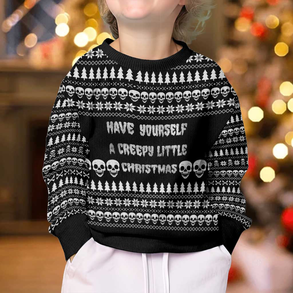 Creepy Christmas Kid Ugly Christmas Sweater with Skulls Trees and Gothic Holiday Pattern - Wonder Print Shop