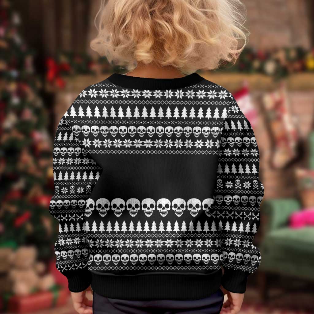 Creepy Christmas Kid Ugly Christmas Sweater with Skulls Trees and Gothic Holiday Pattern - Wonder Print Shop